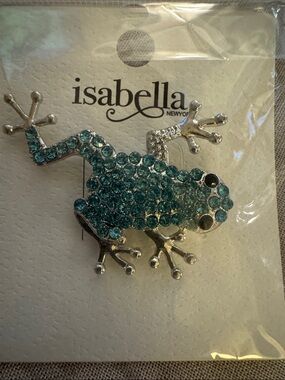 Isabella New York Teal Crystal Frog Brooch - Kids Accessories